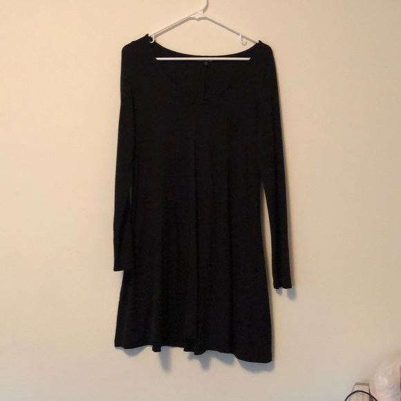 Express - Black V Neck Fit and Flare Casual Dress - Picture 1 of 4